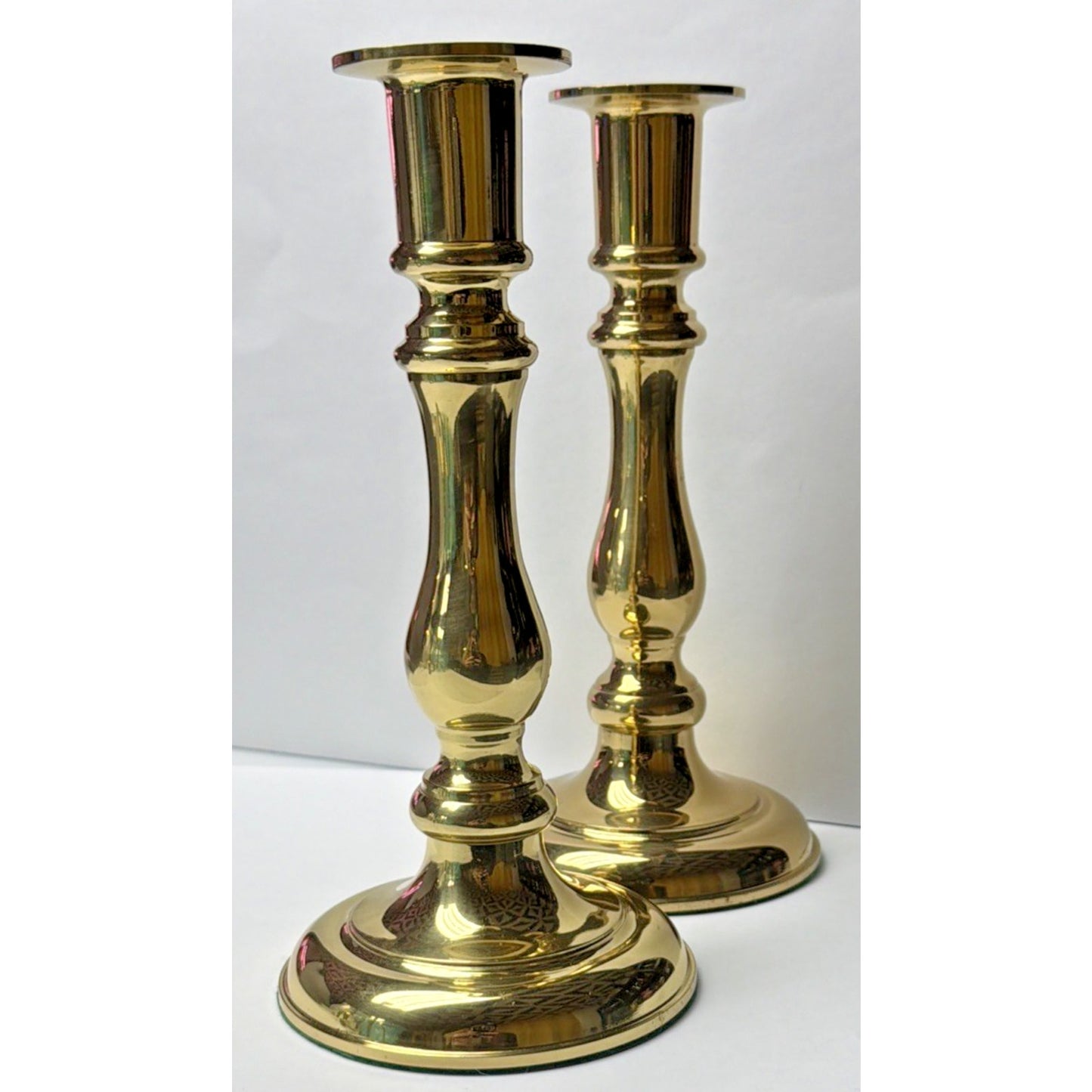 Vintage Set of 2 Brass Candle Holders Heavy Candlesticks Gold