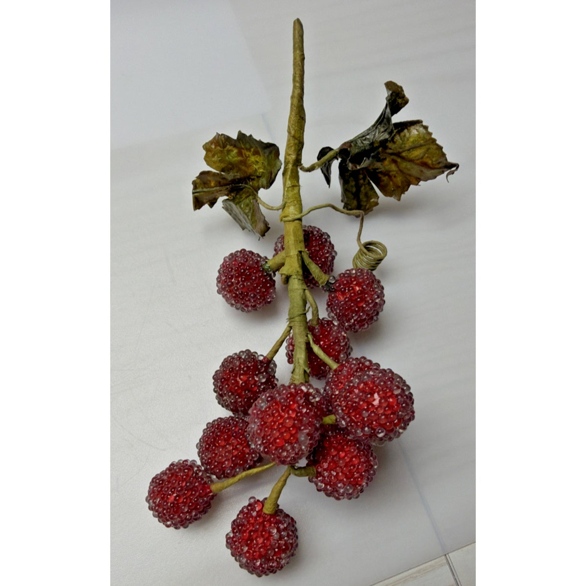 MCM Grape Cluster Glass Beaded Stem Leaves Fruit Red As Is