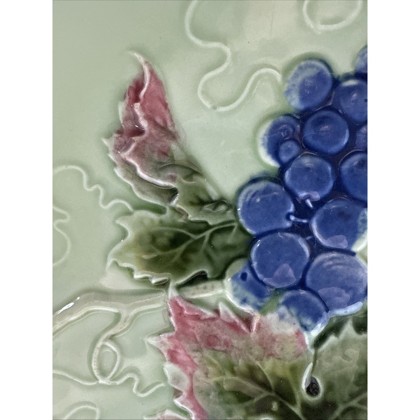 Old Zell Harmersbach Majolica Germany Grapes Leaves Hand Painted Green #114