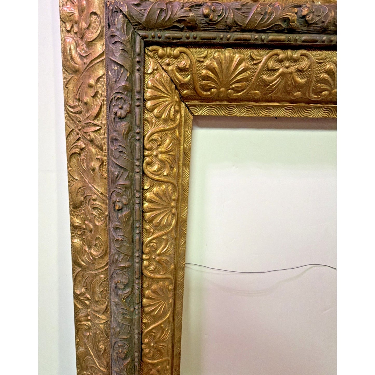 Antique Victorian Layered Wood Gold Floral Gesso Frame Only Wall Art As Is