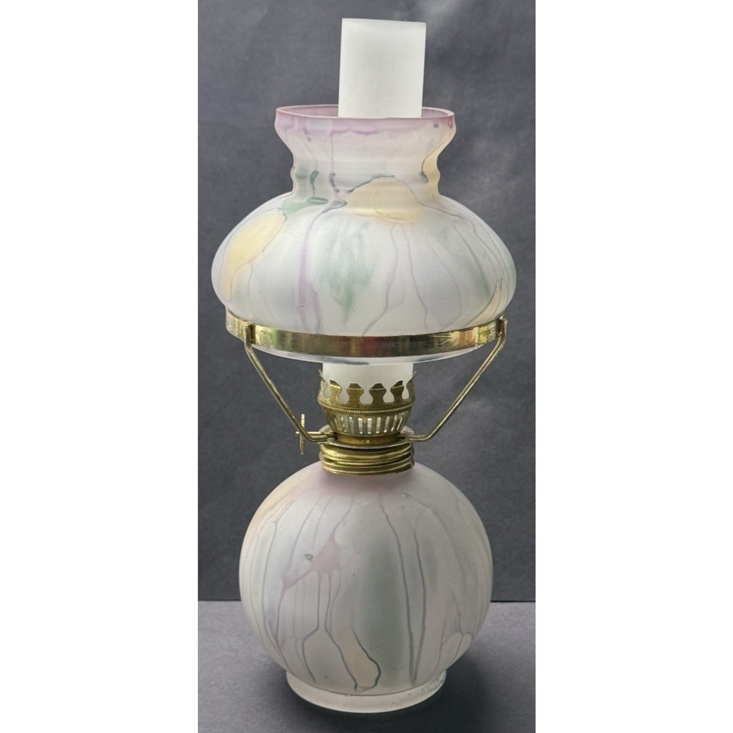 Art Nouveau Rueven Art Hand Painted Glass Miniature Oil Lamp As-Is