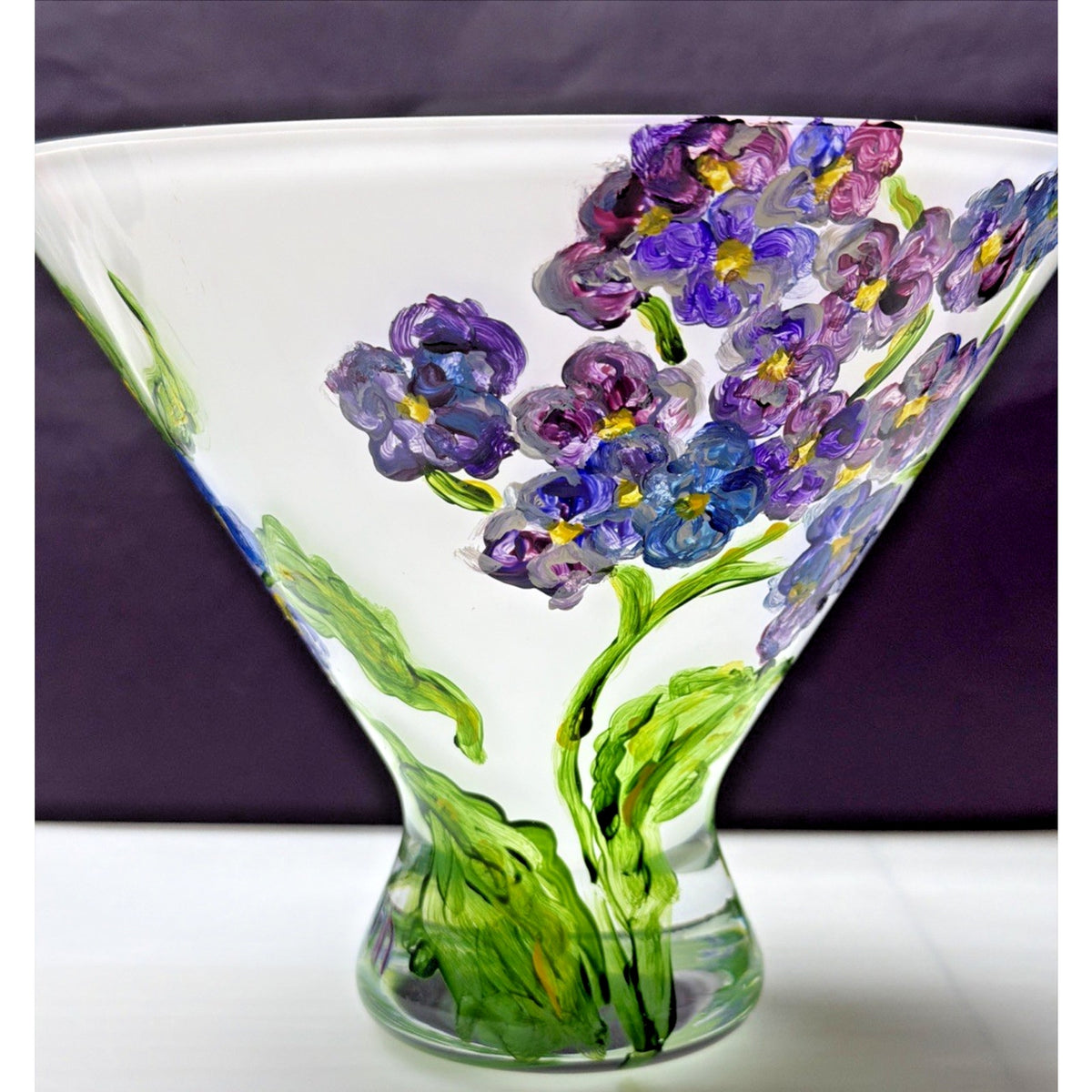 Vintage Mouth Blown Cased Art Glass Vase Hand Painted Floral Primrose Signed