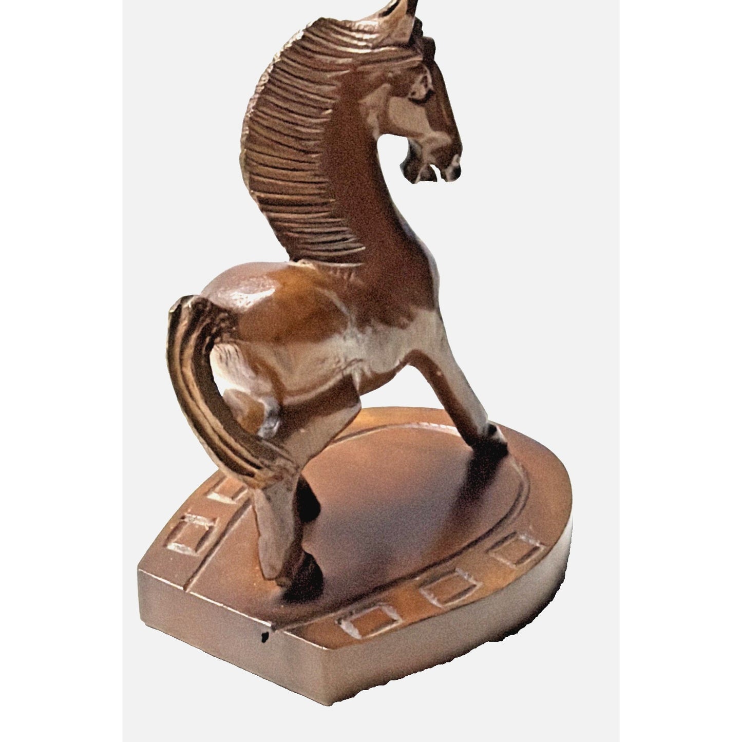 Vintage SC Vizcarra Wood Carving Horse Stallion Sculpture Horseshoe Paperweight