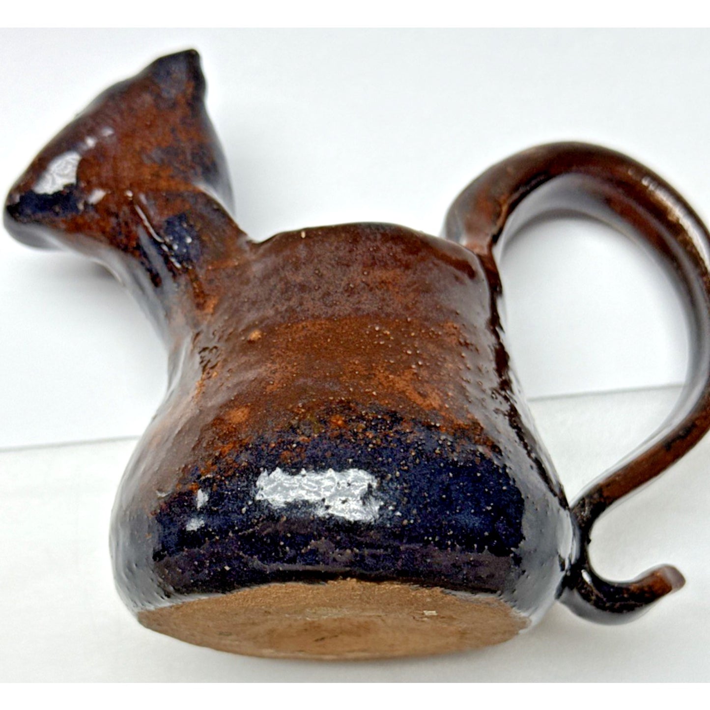 Studio Art Pottery Zoomorphic Clay Glazed Pitcher Mug Handle Signed Mug Spooner