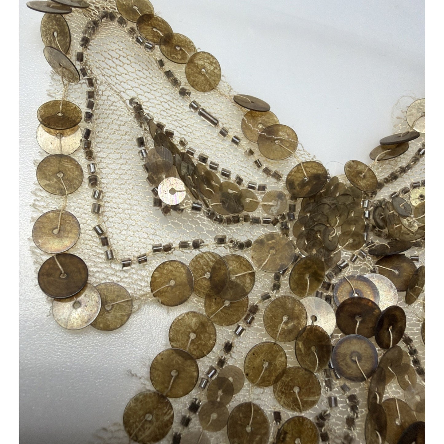 Antique Gold Sequined Tulle Lace Applique Bow Adornment As Is