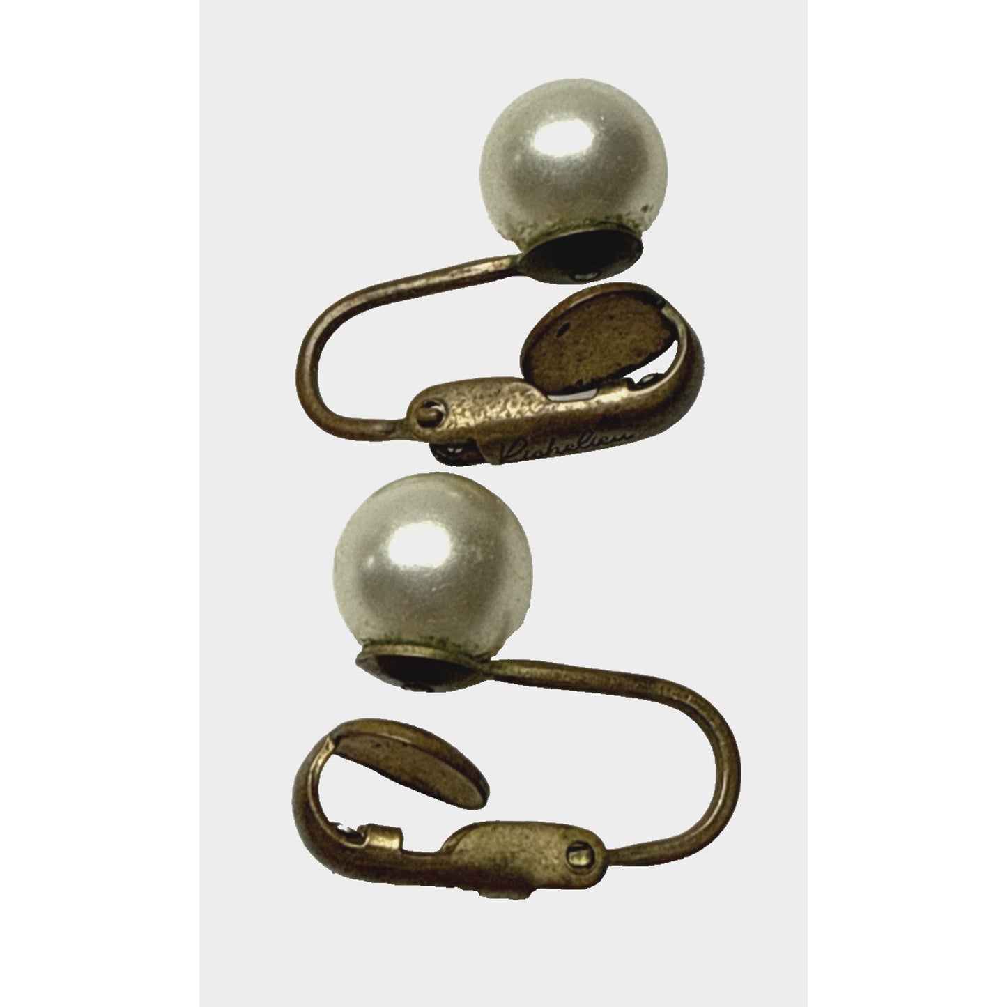 Vintage Richelieu Faux Pearl Huggie Clip On Earrings Gold Metal Brass Read