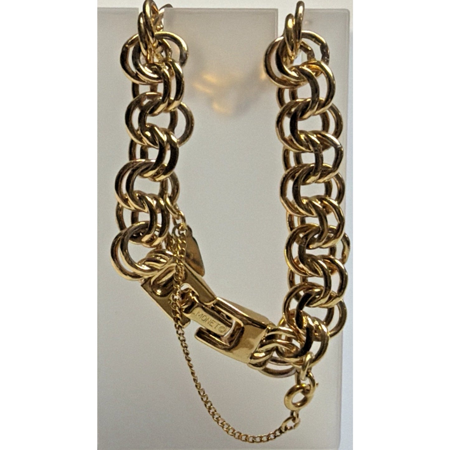 Vintage Monet Gold Tone Double Chain Link Bracelet Safety Chain Clasp