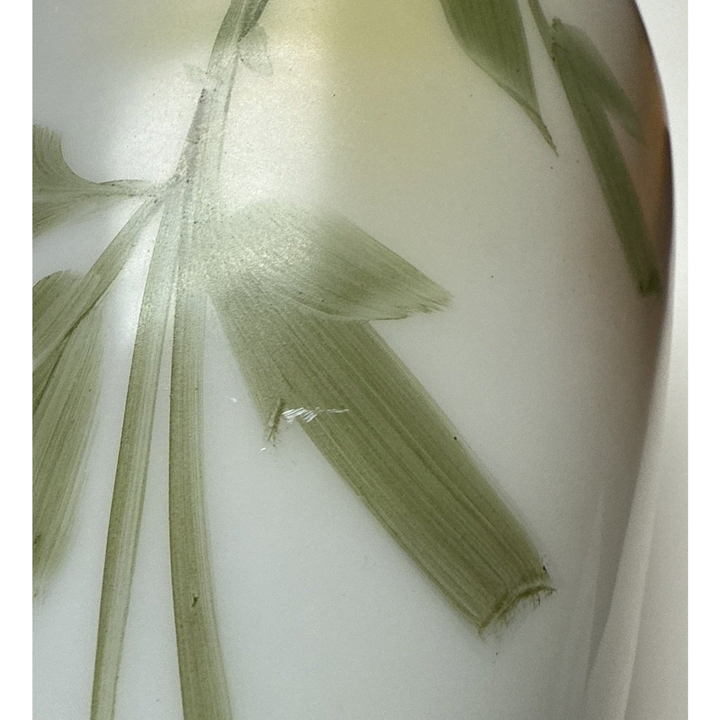 EAPG Victorian Fostoria Opaque Milk Glass Hand Paint Green Rose Bulb Vase As-Is