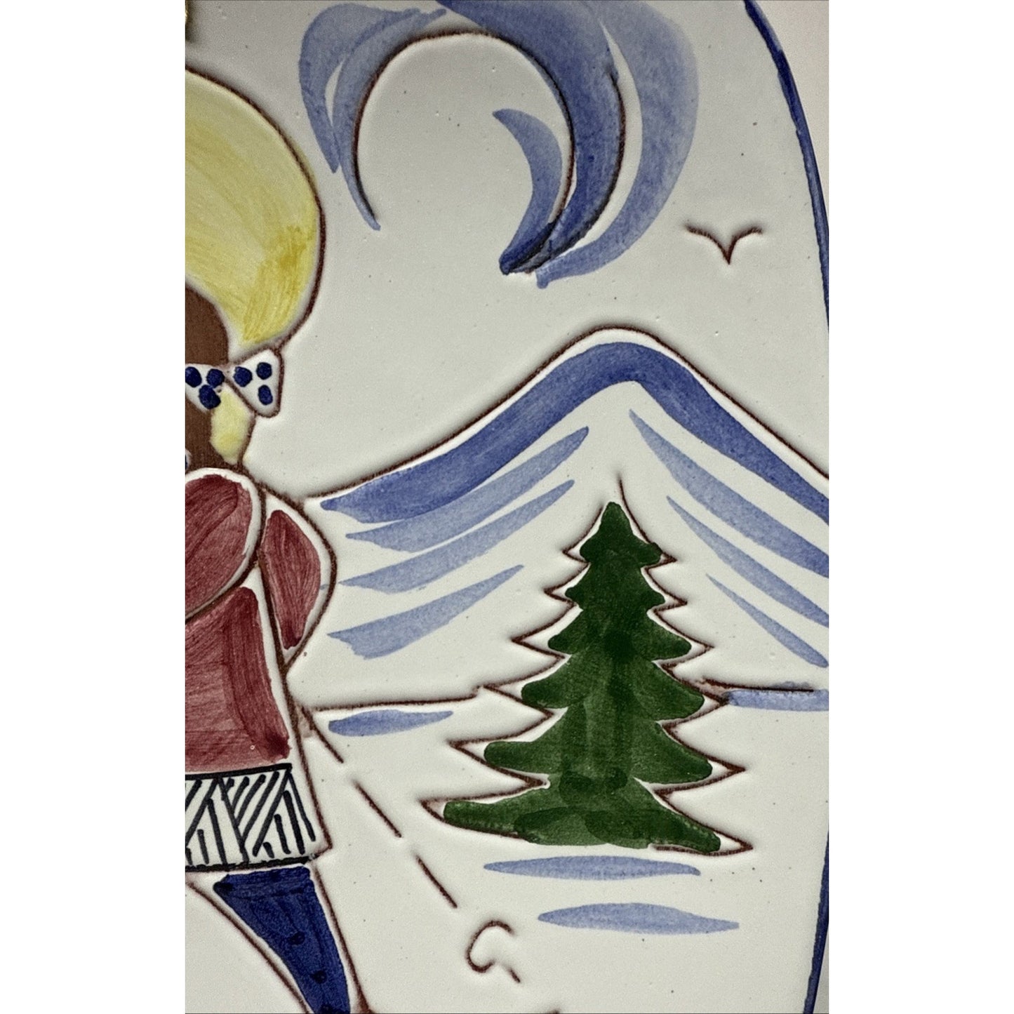 Vintage Graverens Norway Folk Art Pottery Plate Winter Skiing Girl 787 SD As-Is