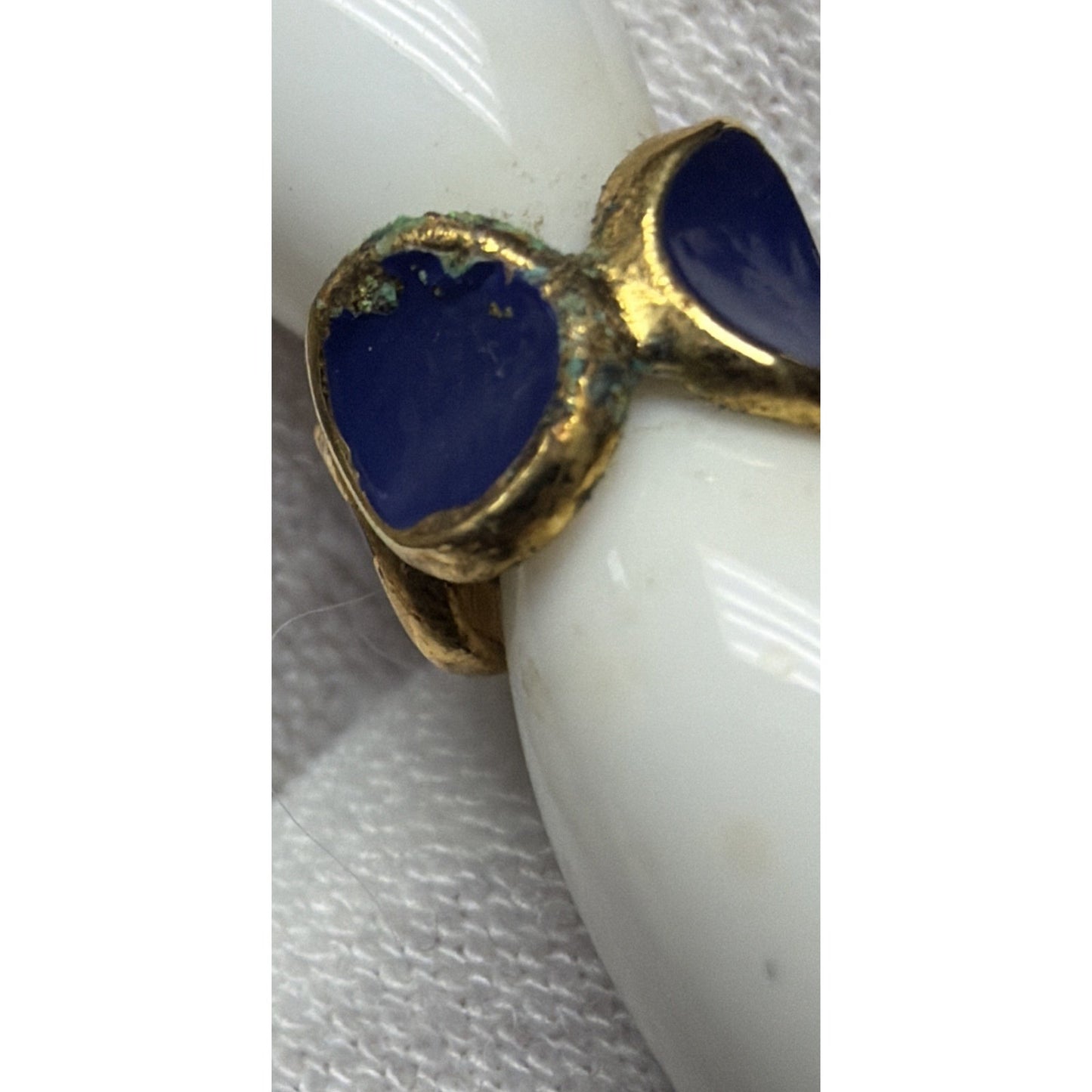 Vtg Crown Trifari White Lucite Blue Enamel Choker Necklace Earrings Set As Is