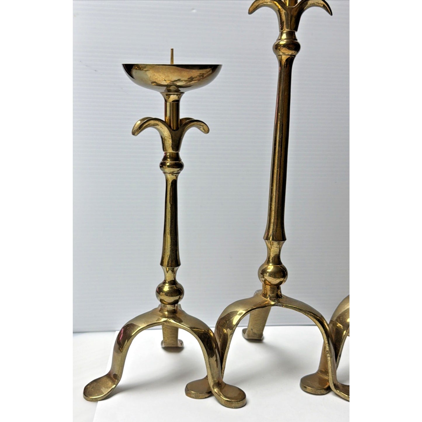 Vintage Lot of 3 Tripod Taper Candle Holders Brass Adirondack Deco Style