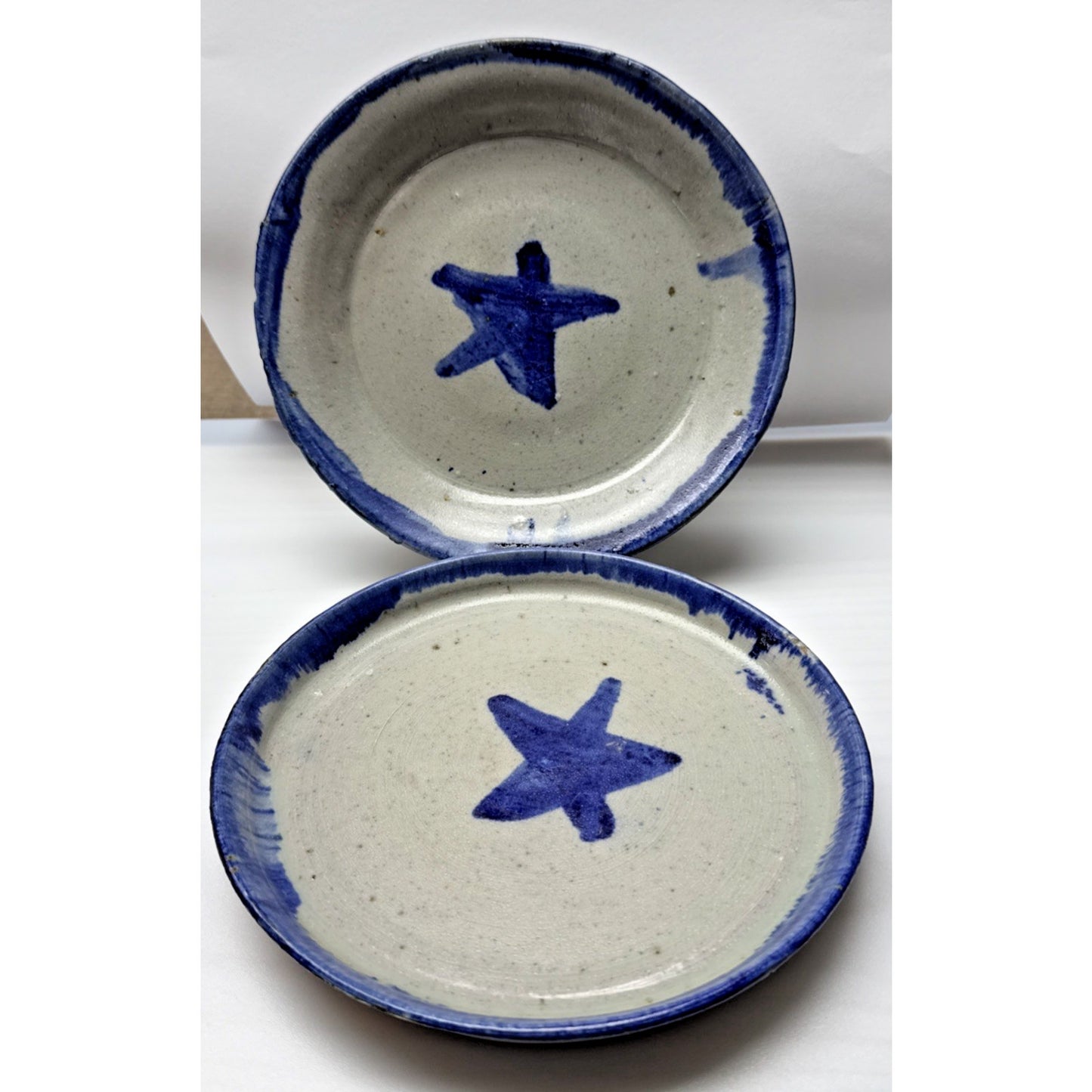 Vintage Lot of 2 HMN Art Pottery Star Platter Plate Bowls Stoneware Blue