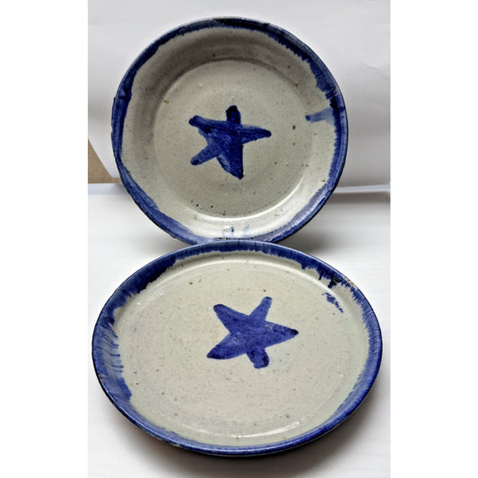 Vintage Lot of 2 HMN Art Pottery Star Platter Plate Bowls Stoneware Blue