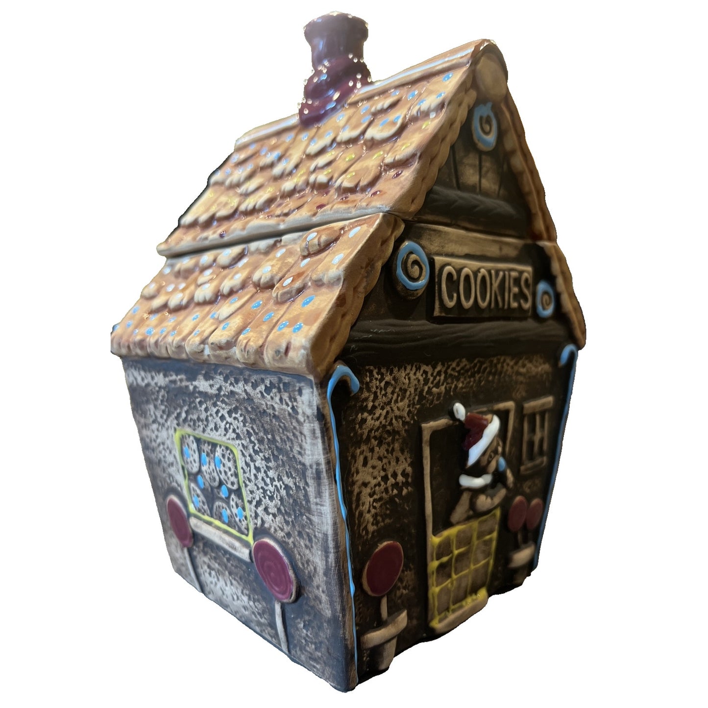 Vintage Christmas Mogi Nagoya Folk Art Gingerbread House Cookie Jar Elf Japan