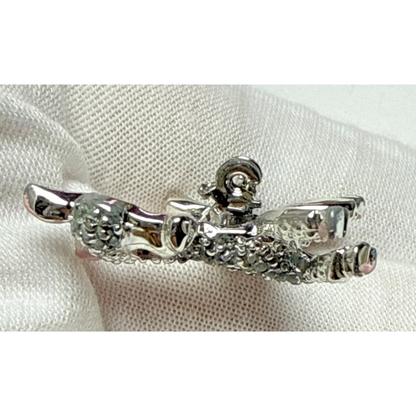 Vtg Silver Tone Little Lamb Brooch Pink Painted Feet Red Rhinestone Eyes As-Is