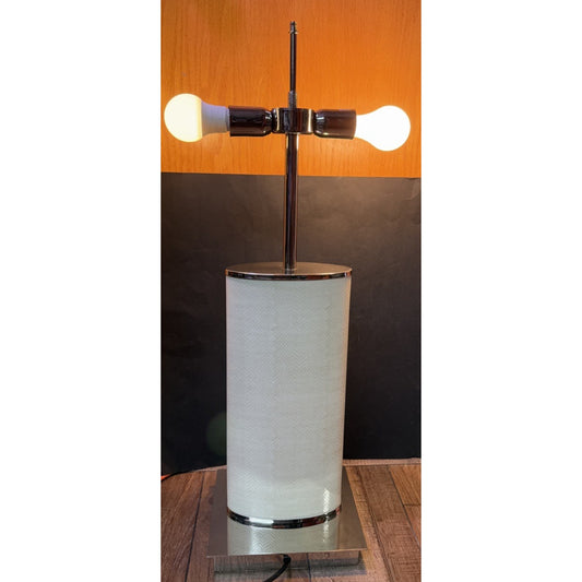 MCM Leather Snakeskin Lamp Push Button Double Light Push Button Plug In As Is