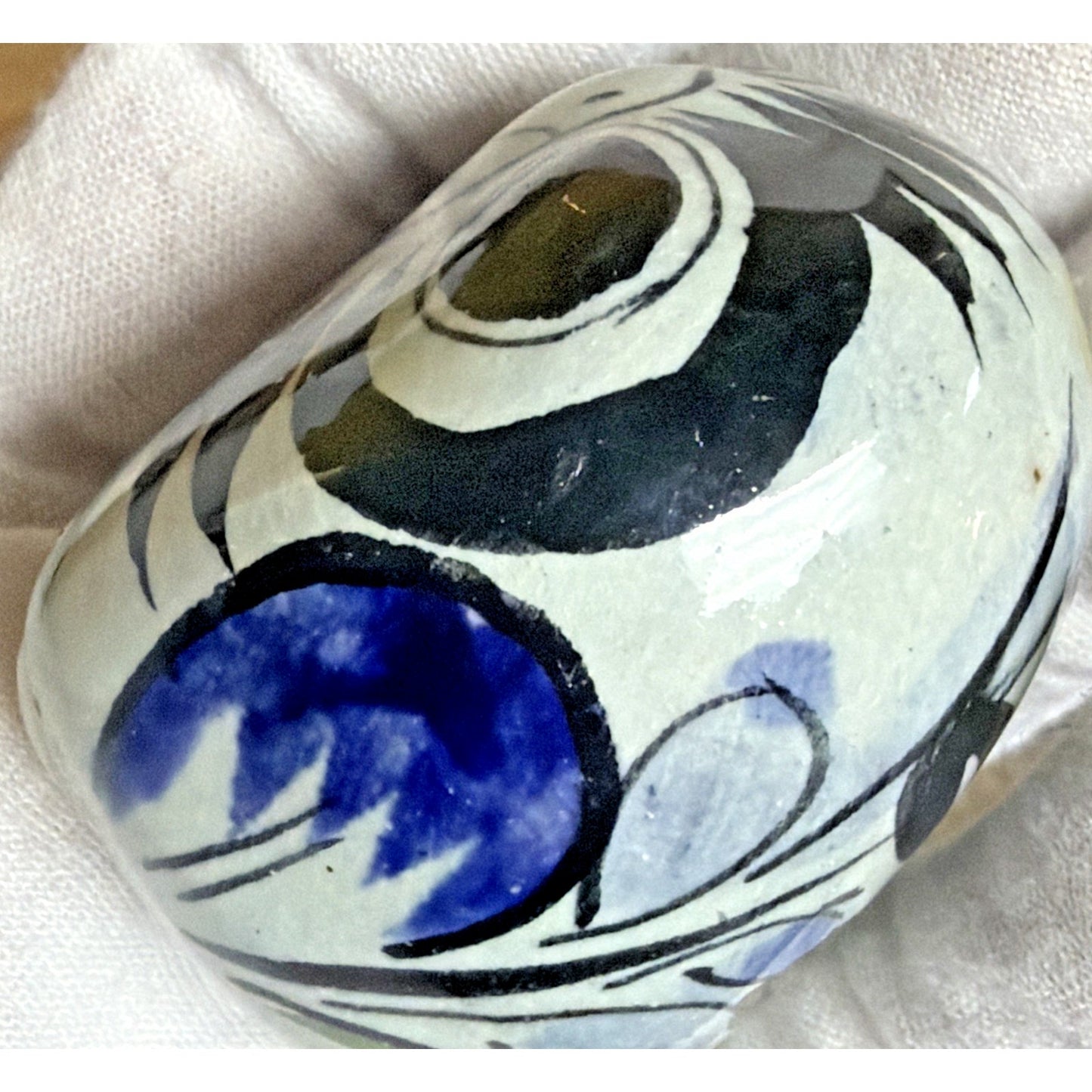 Vintage Mexican Tonala Pottery Owl Hand Painted Glazed Floral Signed As Is