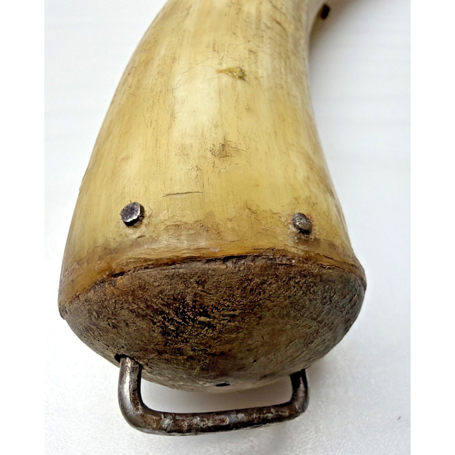 Old Primitive Powder Horn Powder Flask Wood Dome End Broken Plug As Is