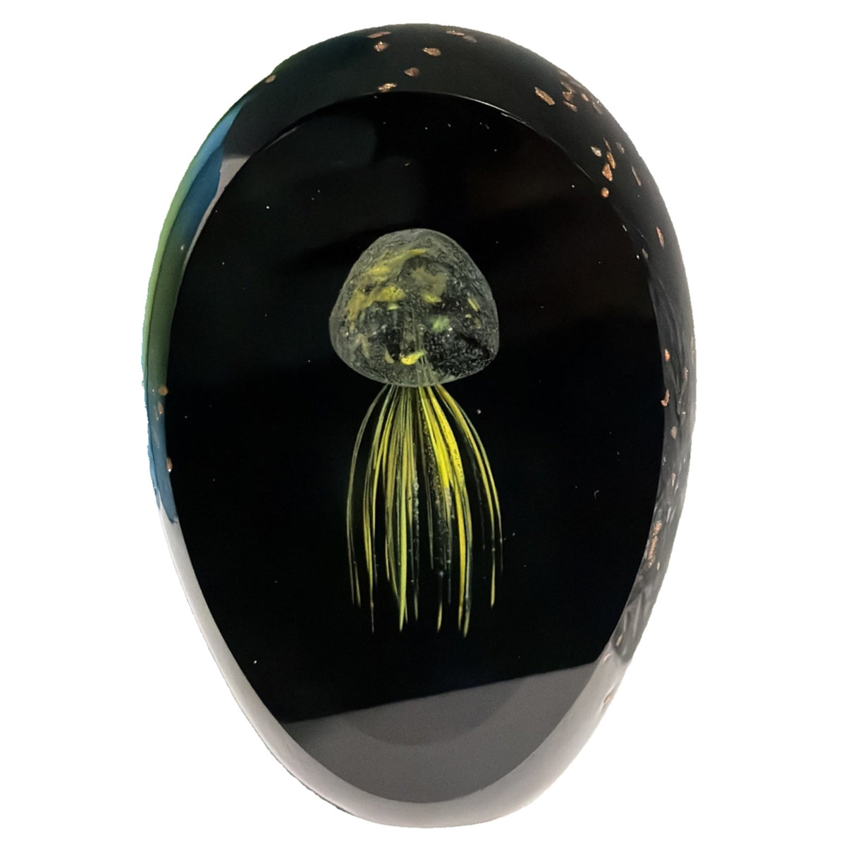 Vtg Black Glass Window Paperweight Aventurine Goldstone Jellyfish UV Reactive