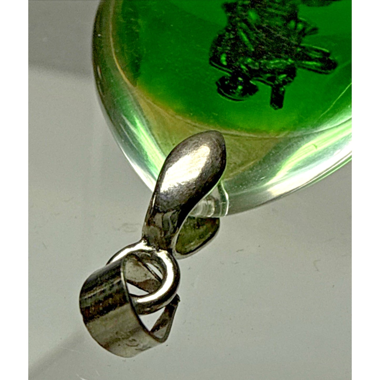 Vintage Green Lucite Resin Encased Gold Buddha 18k GP Amulet Pendant As-Is