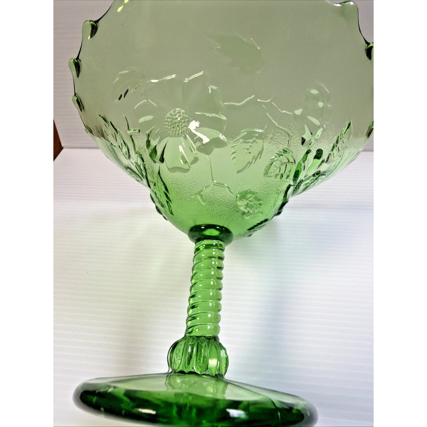 Old Northwood Glass Wild Flower Green Footed Compote Candy Dish