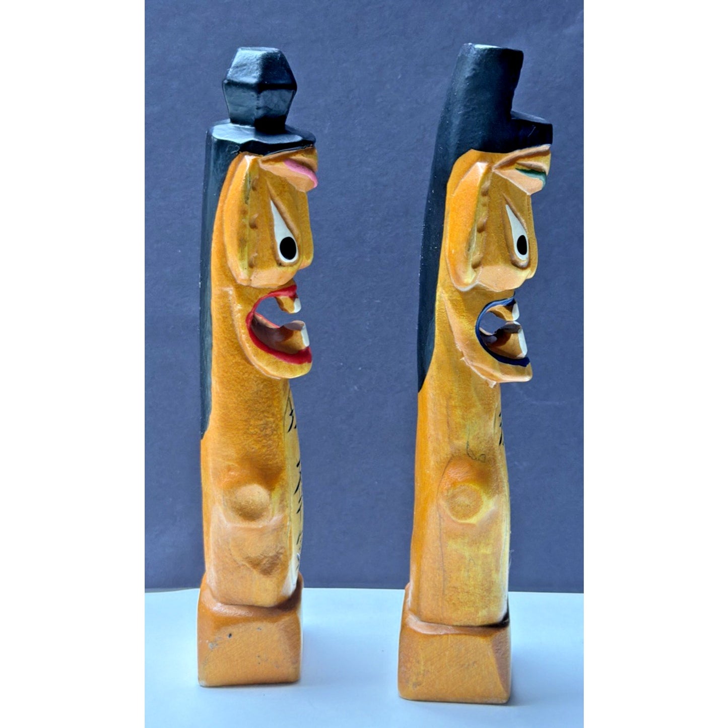 Korean Wood Jangseung Village Guardian Totem Poles Good Fortune Luck Figurines