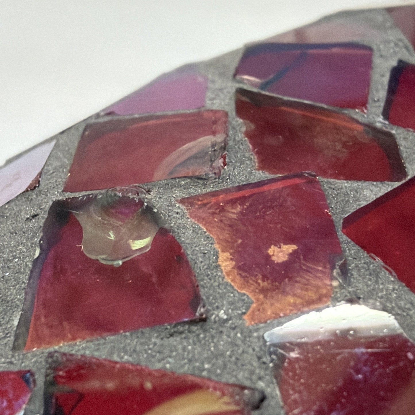 Vintage Mosaic Stained Glass Artisanal Heart Tile Paperweight Clear Bottom