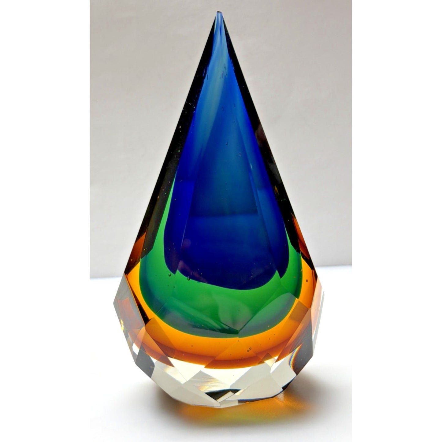 Murano Glass Alessandro Mandruzzato Sommerso Faceted Teardrop Paperweight As Is