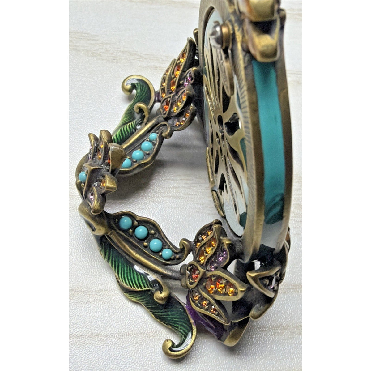 Jay Strongwater Swarovski Crystal Turquoise Enamel Picture Frame Flower 5315