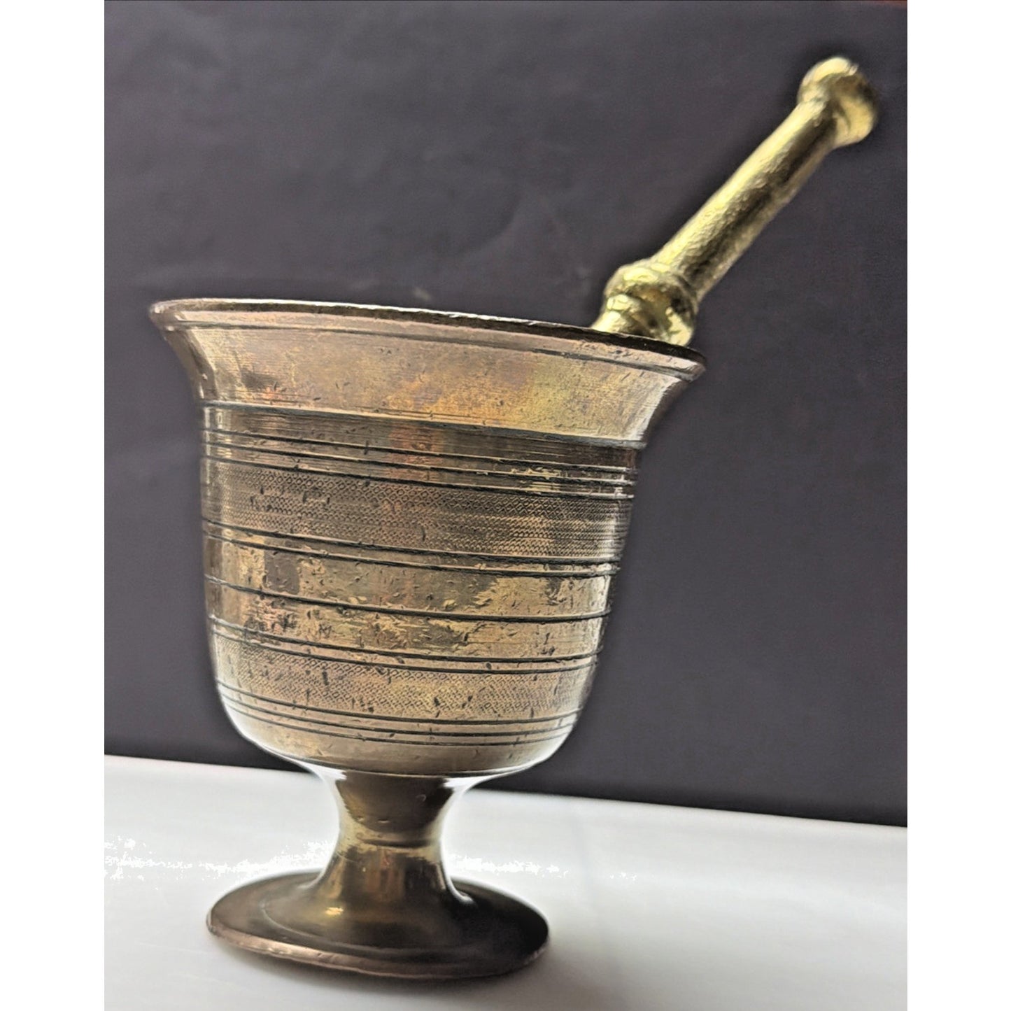 Old Brass Bronze Colored Pestle Mortar Footed Apothecary Pharmacy As Is Read