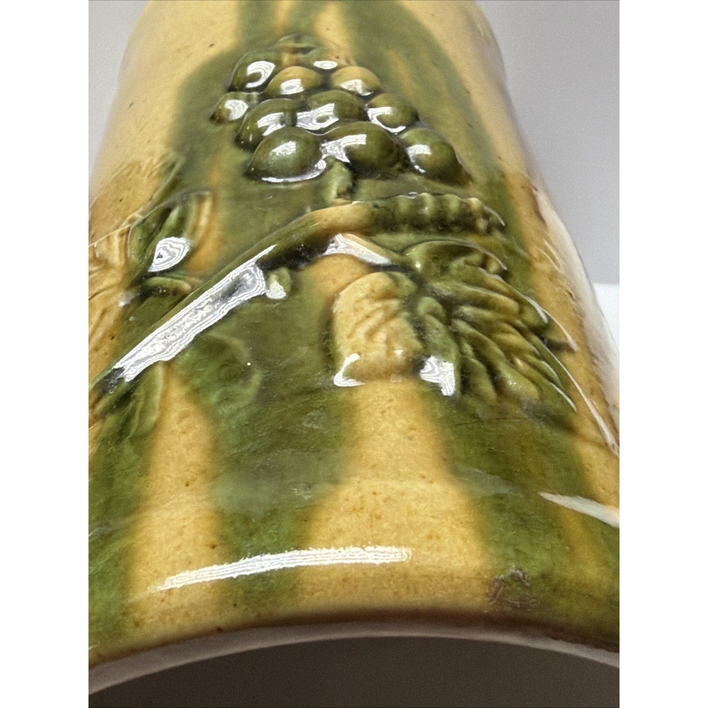 Majolica La Madeleine Anduze French Pottery Wine Bottle Holder Vase Grapevine