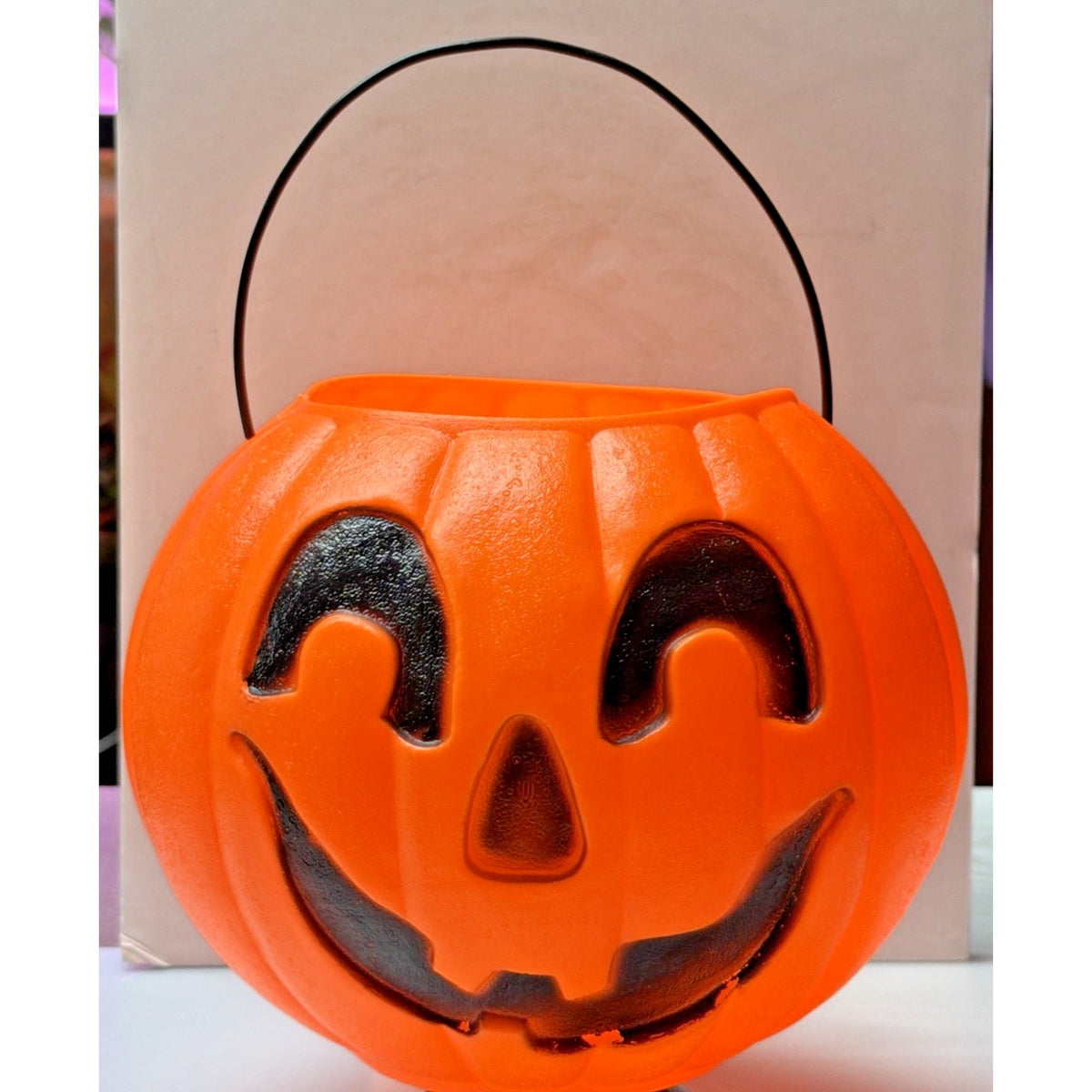 Vtg Union Products Halloween Blow Mold Pumpkin Jack O Lantern Candy Bucket Pail
