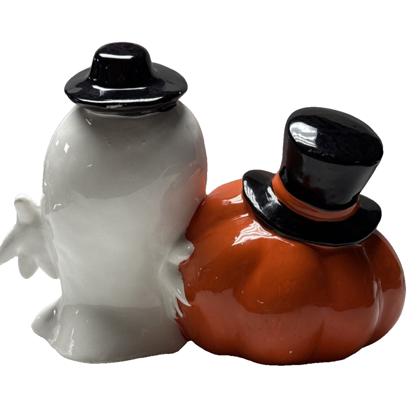 Vtg PR Taiwan Jack O Lantern Pumpkin Ghost Porcelain Figurine Lamp Painted As-Is