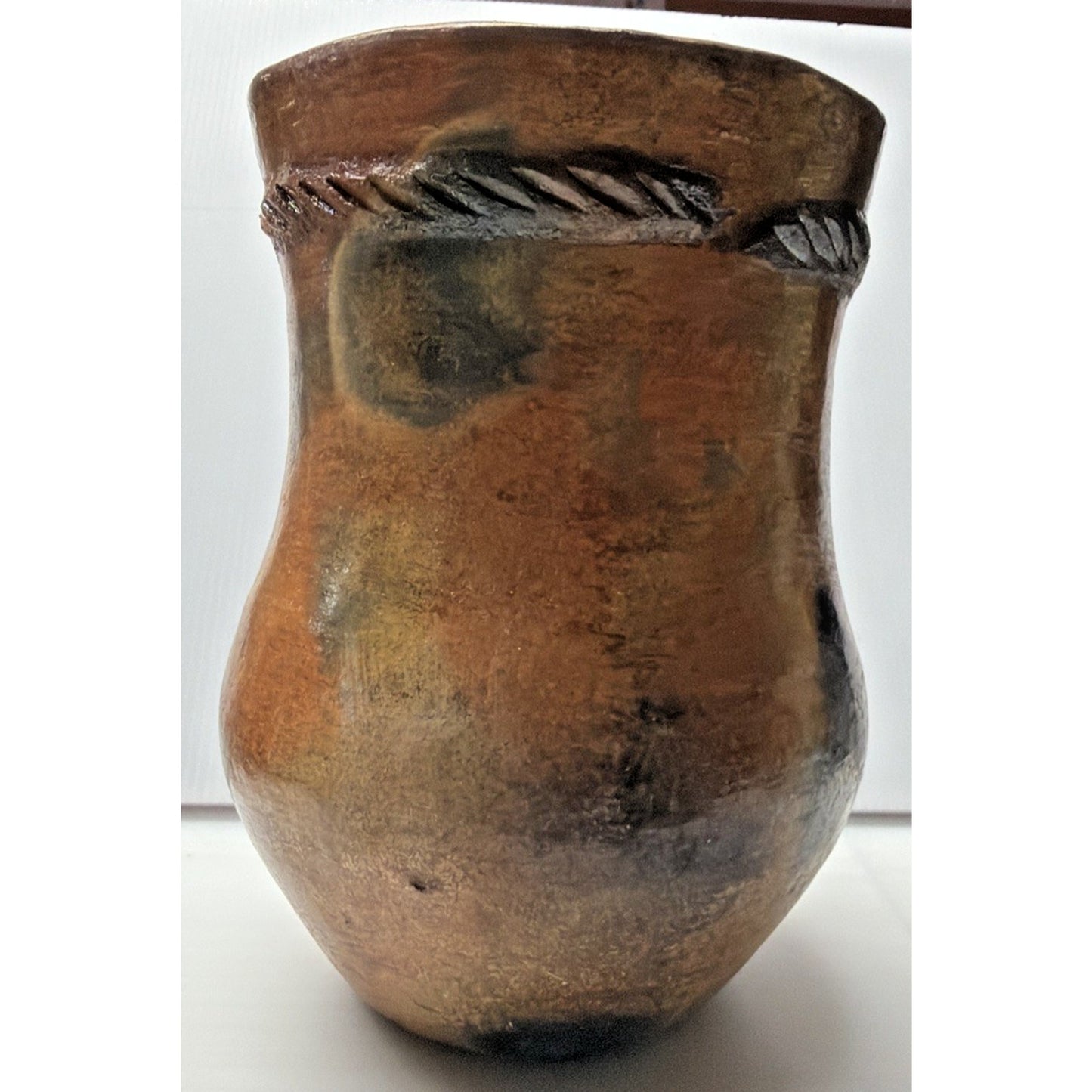 Vintage Navajo Art Pottery Vase Pinon Pine Pot Rope Glazed Fired As Is