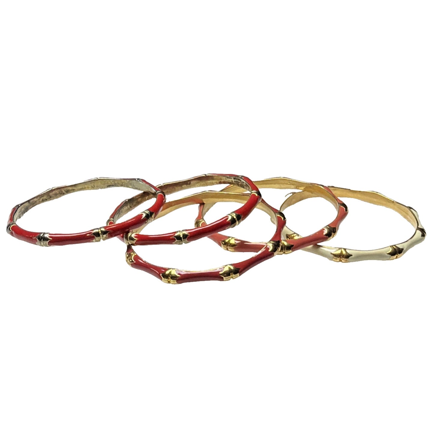 Vintage Lot of 5 Gold Metal Brass Enamel Bamboo Bracelets As Is
