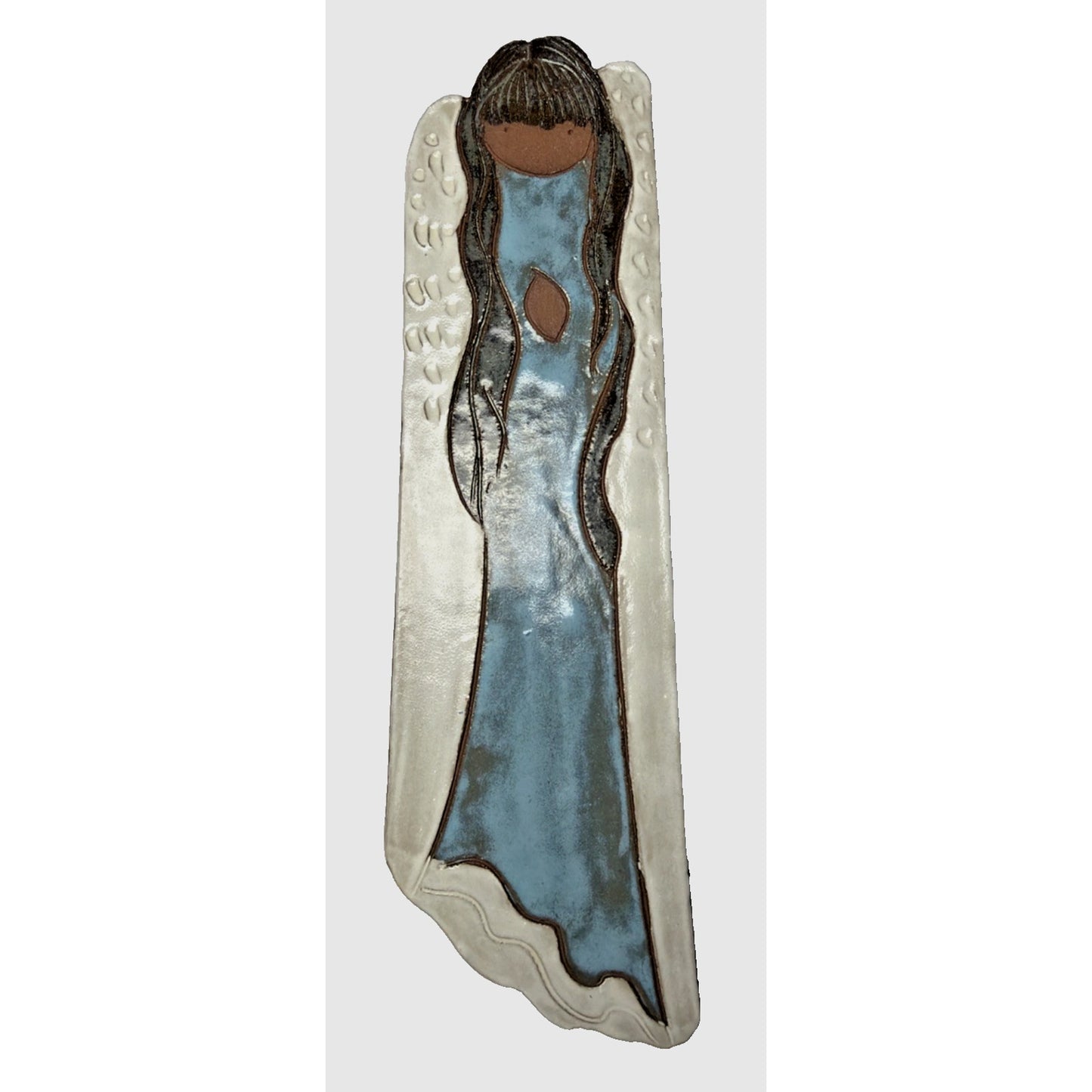 MCM Ninnie Forsgren Bromma Keramik Sweden Angel Wall Plaque Clay Painted 19.5"