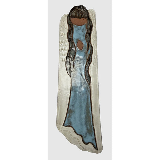 MCM Ninnie Forsgren Bromma Keramik Sweden Angel Wall Plaque Clay Painted 19.5"