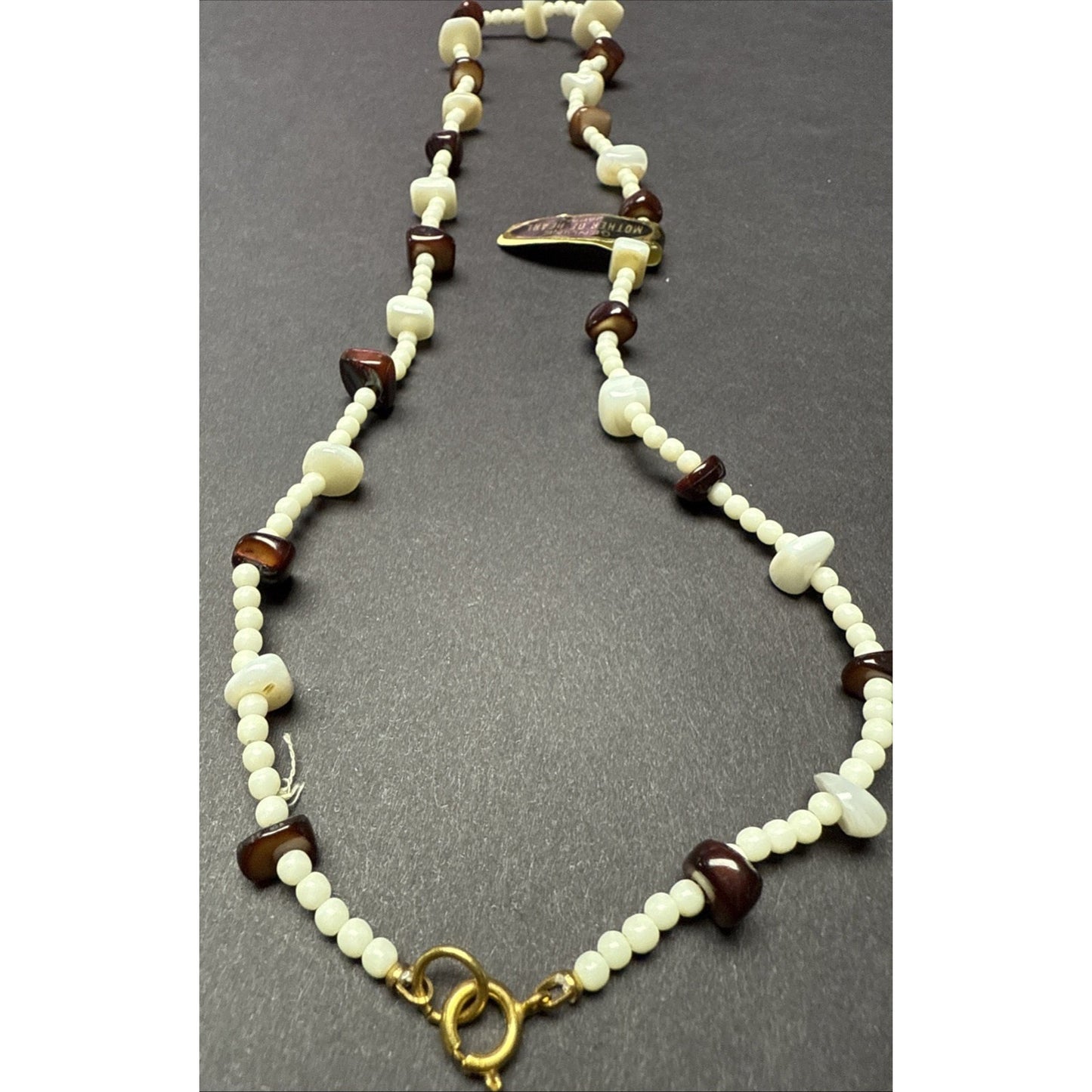 Vintage Mother of Pearl Strand Necklace Beaded Tags