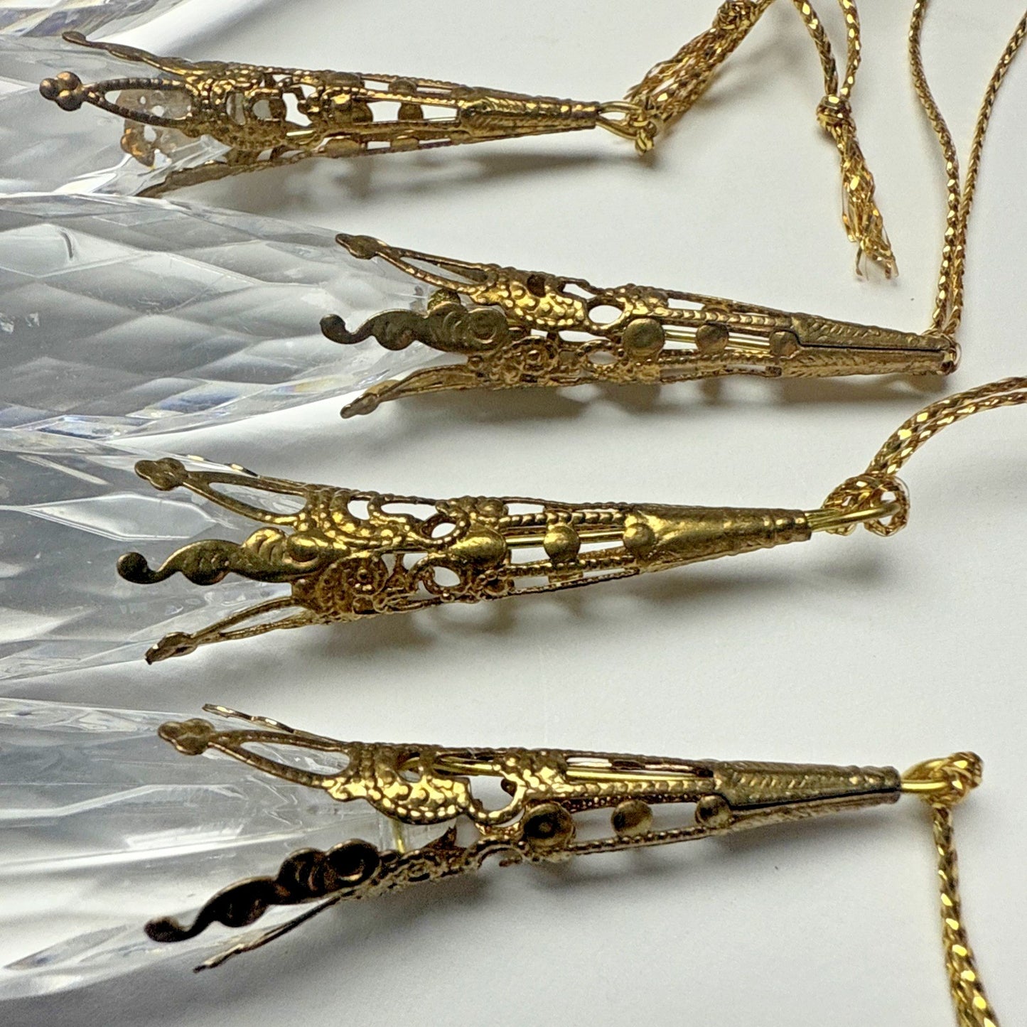 Vtg Lot of 7 Teardrop Faceted Acrylic Gold Embellished Hanging Ornaments As Is