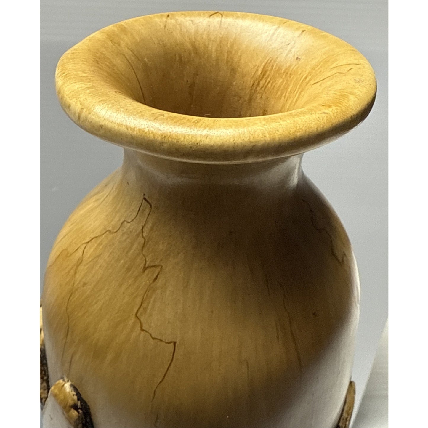 Carolyn Kinder Collection Faux Cypress Wood Urn Vase Pillar Black Pedestal As-Is