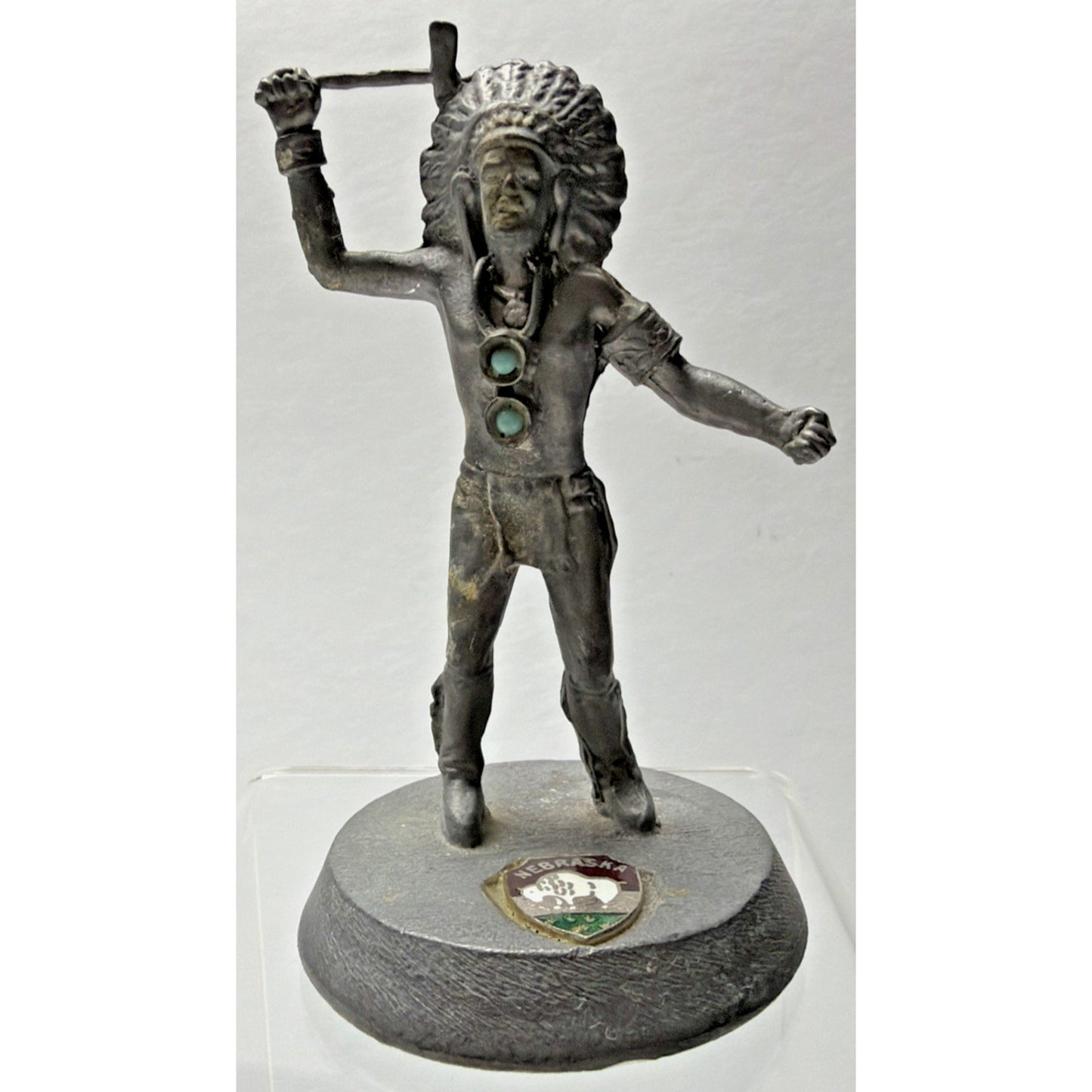 Lot of 2 Pewter Native American Kachina Dancer Indian Chief Figurines Turquoise