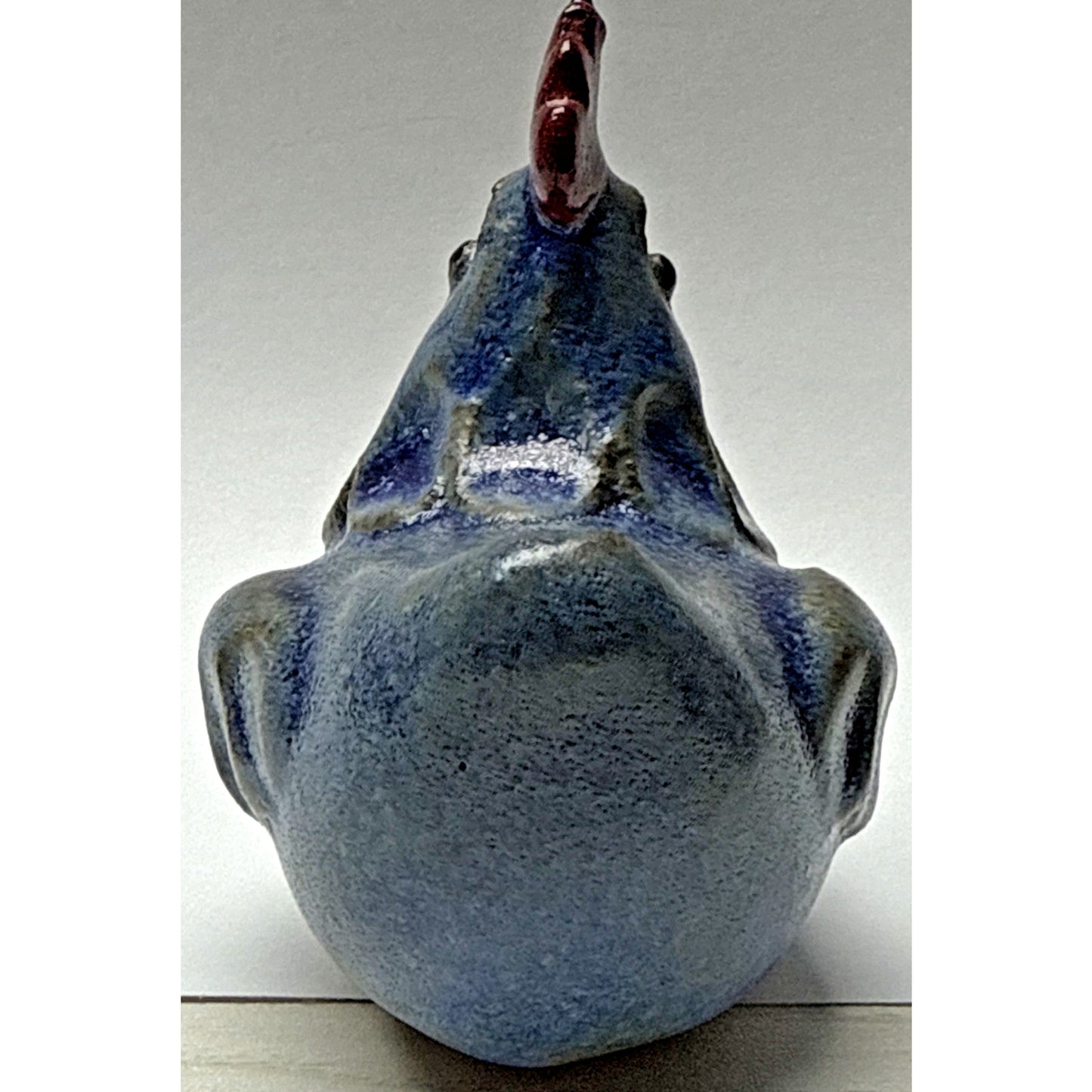 Vintage Folk Art Stoneware Hen Rooster Chicken Figurine Blue Red Glazed