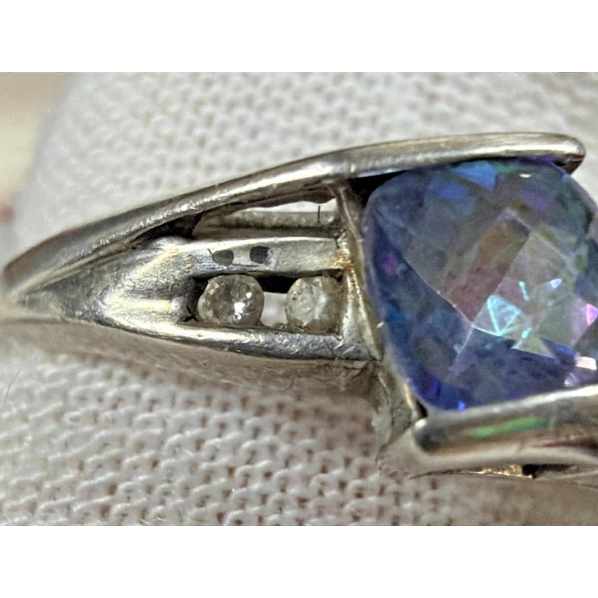 Vintage Star Ring Inc P4SR Diamond Topaz Ring Platina 4 Sz 7 Read Description