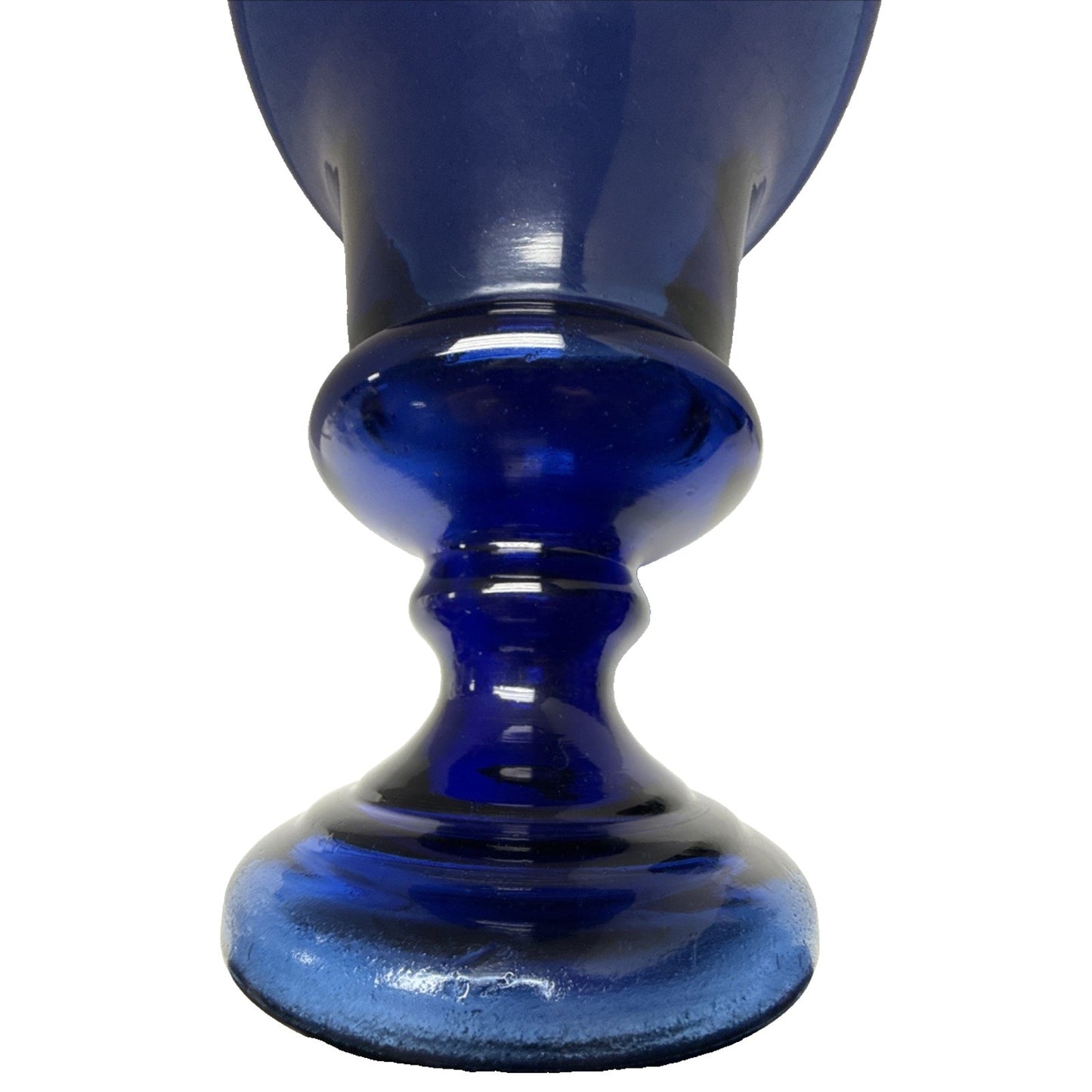 MCM Czech Bohemian Cobalt Blue Blown Glass Vase Urn Trophy Style Footed As Is