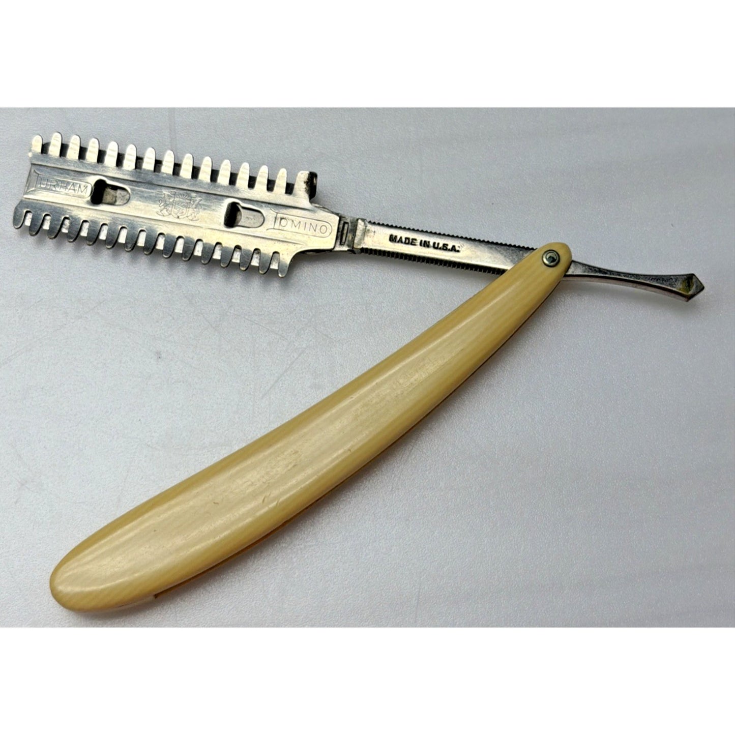 Antique Durham Duplex Razor Co New York Domino Red Leather Case Straight As Is