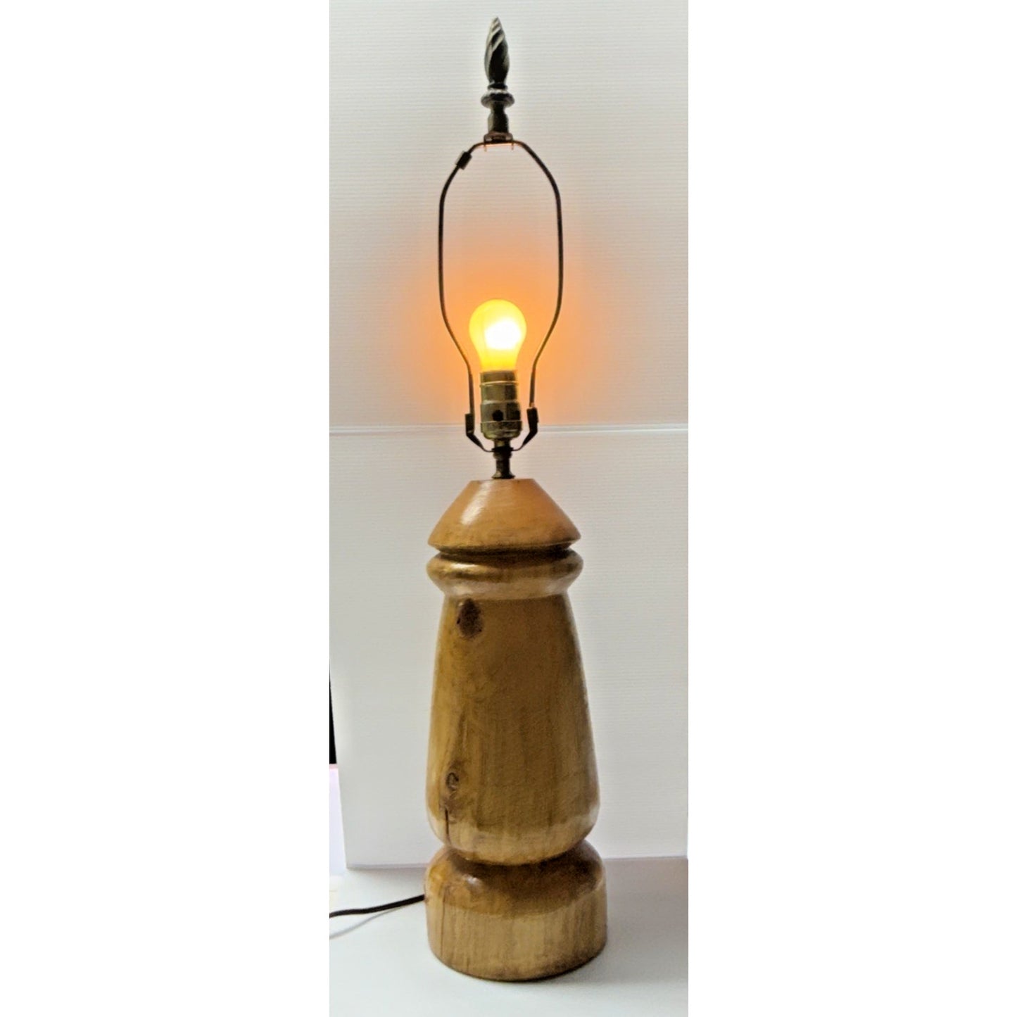Vintage Wood Turned Table Lamp Burlwood Tall Flame Finial As Is Read