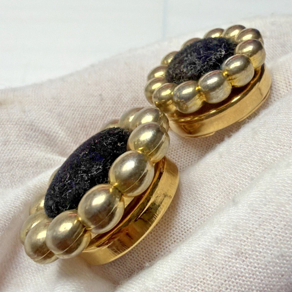 Lot of 2 Gold Tone Nony New York Gold Tone Bead Velvet Beaded Snap Button Covers