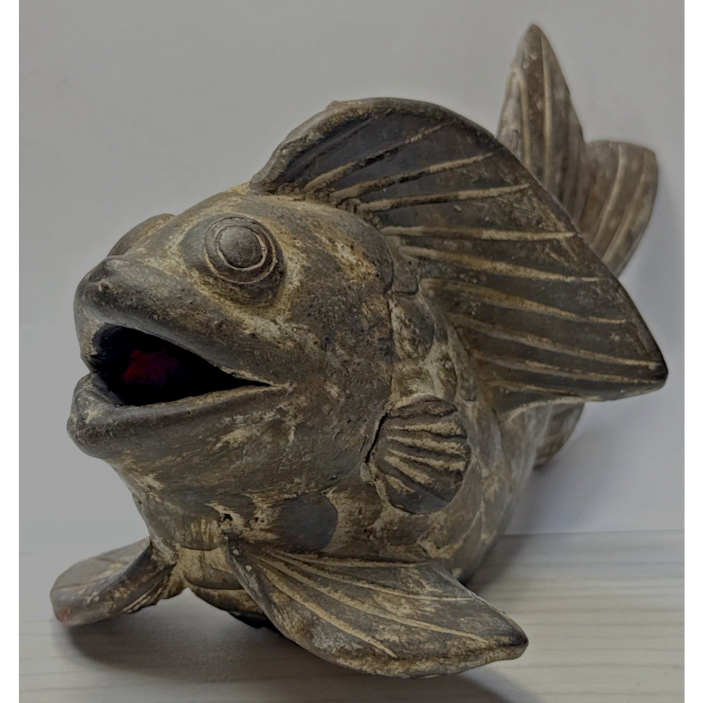 Vintage Asian Inspired Terra Cotta Clay Koi Carp Fish Sculpture Vase As Is