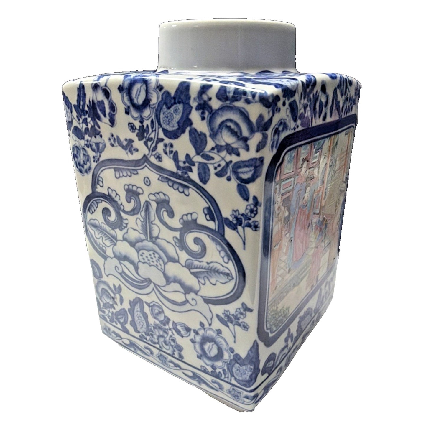 Vintage Bombay Co Canister Chinese Famille Rose Blue White Chinoiserie Large Jar