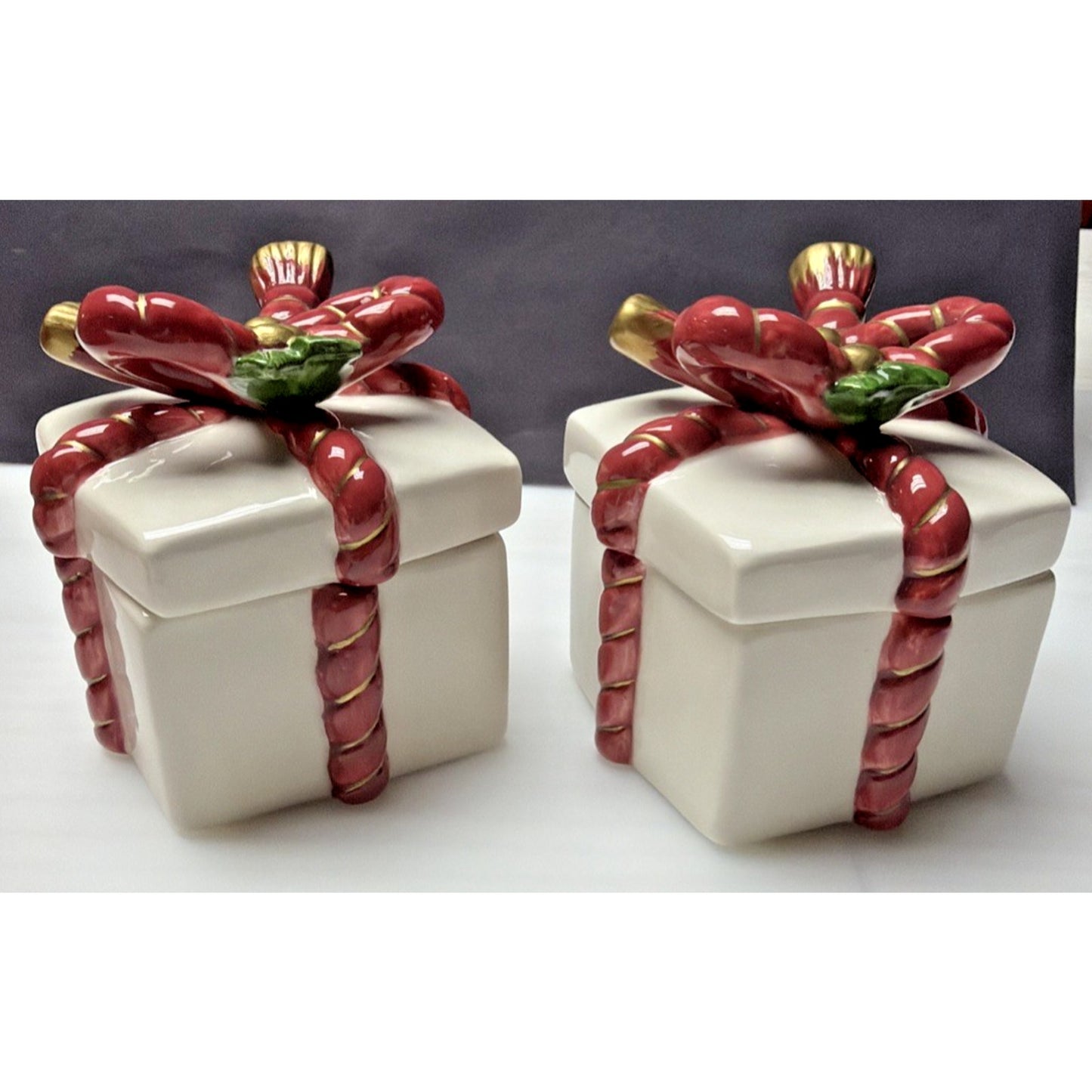 Vtg Set of 2 Fitz & Floyd Old World Santa Lid Box Gift Present Trinket Chrismas